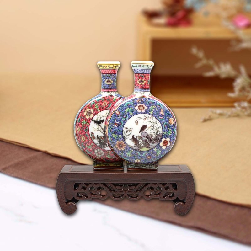 迷你瓷器 琺瑯雙連扁壺 - 擺飾/家飾品 - 瓷 