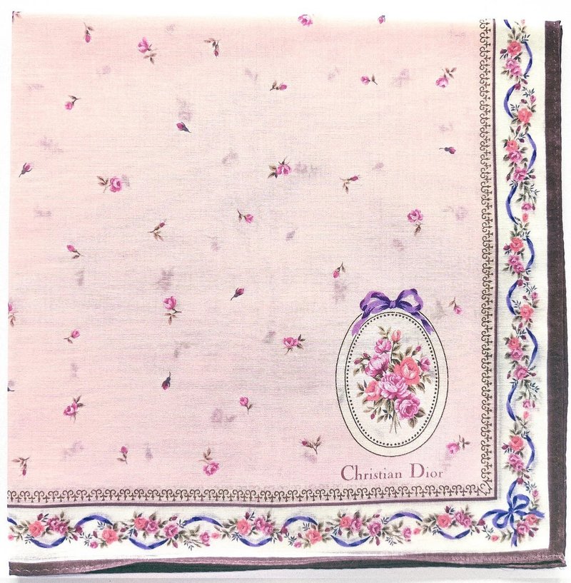 Christian Dior Vintage Handkerchief Floral Roses 19 x 19 inches. - 手帕 - 棉．麻 粉紅色