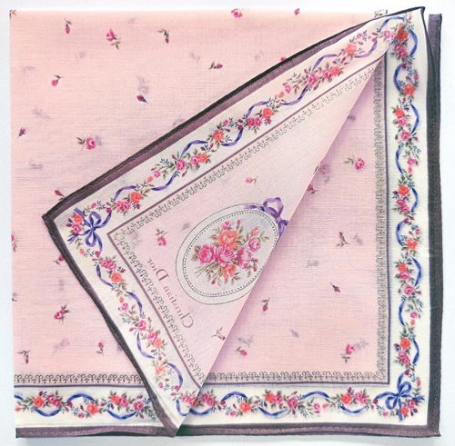 Christian Dior ヴィンテージハンカチ – ピンクローズ＆ユリボーダー