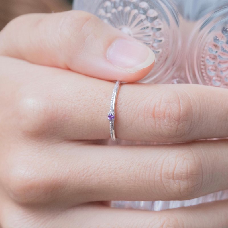 紫水晶925純銀簡約小寶石戒指 可調式戒指 - 戒指 - 寶石 銀色