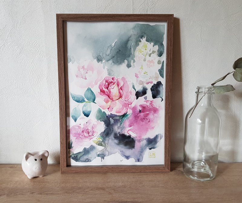 Original Watercolor artwork handmade  -  Rose Flower arrangement - 壁貼/牆壁裝飾 - 其他材質 