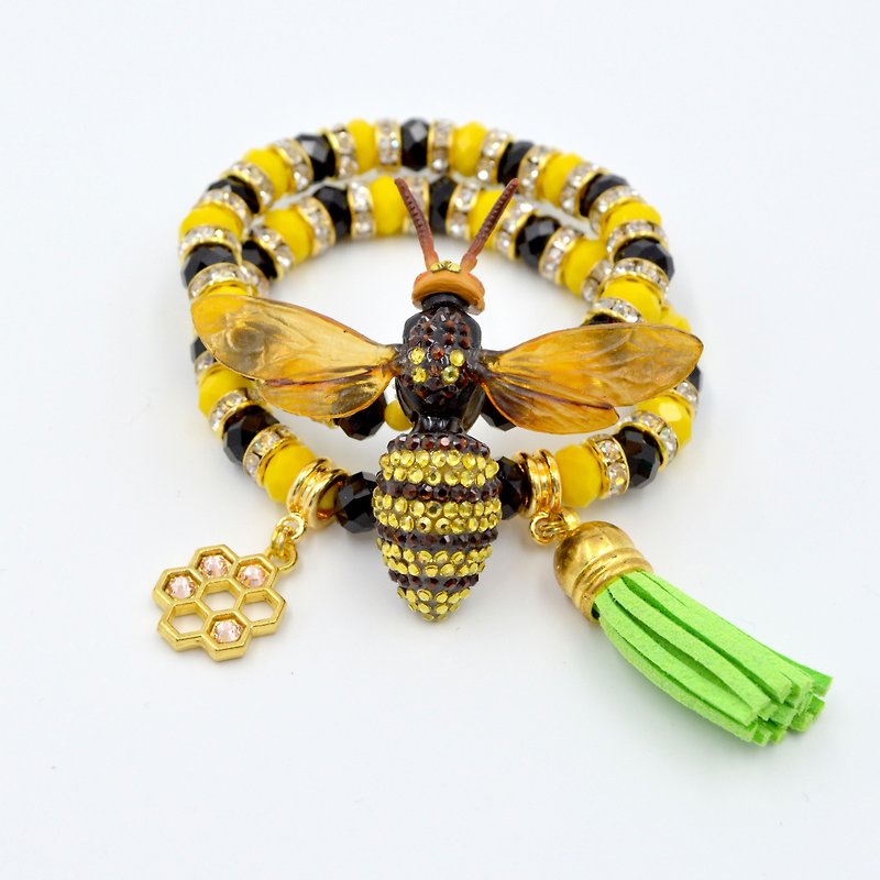 Yellow bee embellished crystal double string bracelet - Bracelets - Other Metals Yellow