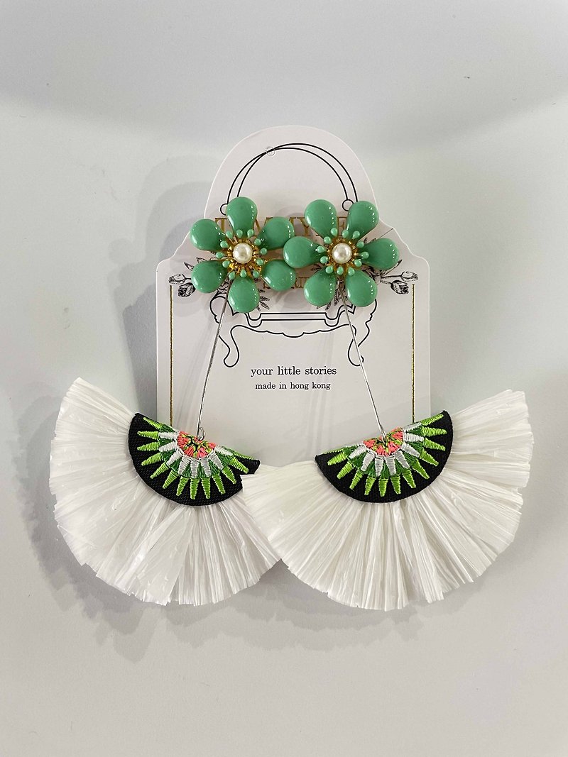 Original Persian style earrings - white and green - ต่างหู - เงิน ขาว
