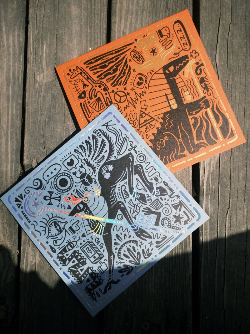 插畫博覽會新品-復刻-阿努比斯&索貝克凸板收藏卡 - 卡片/明信片 - 紙 多色
