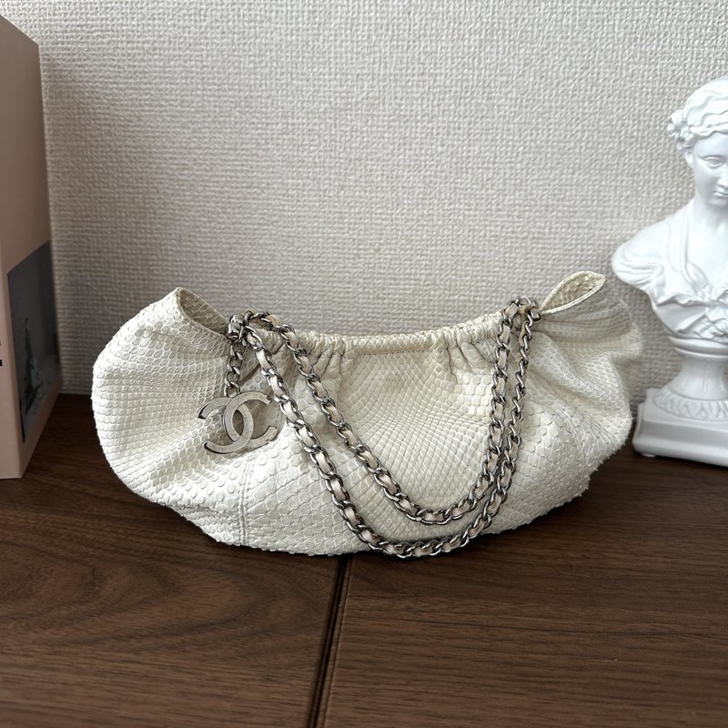 CHANEL 香奈兒 蟒蛇皮 鏈條肩背包 - 側背包/斜背包 - 真皮 白色