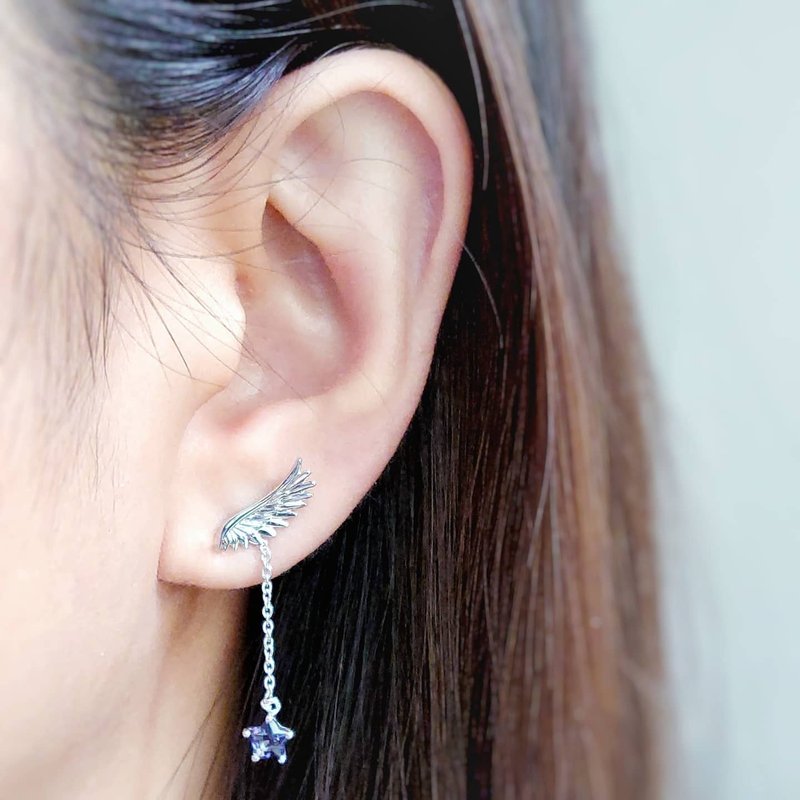 Star Cut Iolite 925 Silver Chain Earring Findings - ต่างหู - เครื่องประดับพลอย สีม่วง