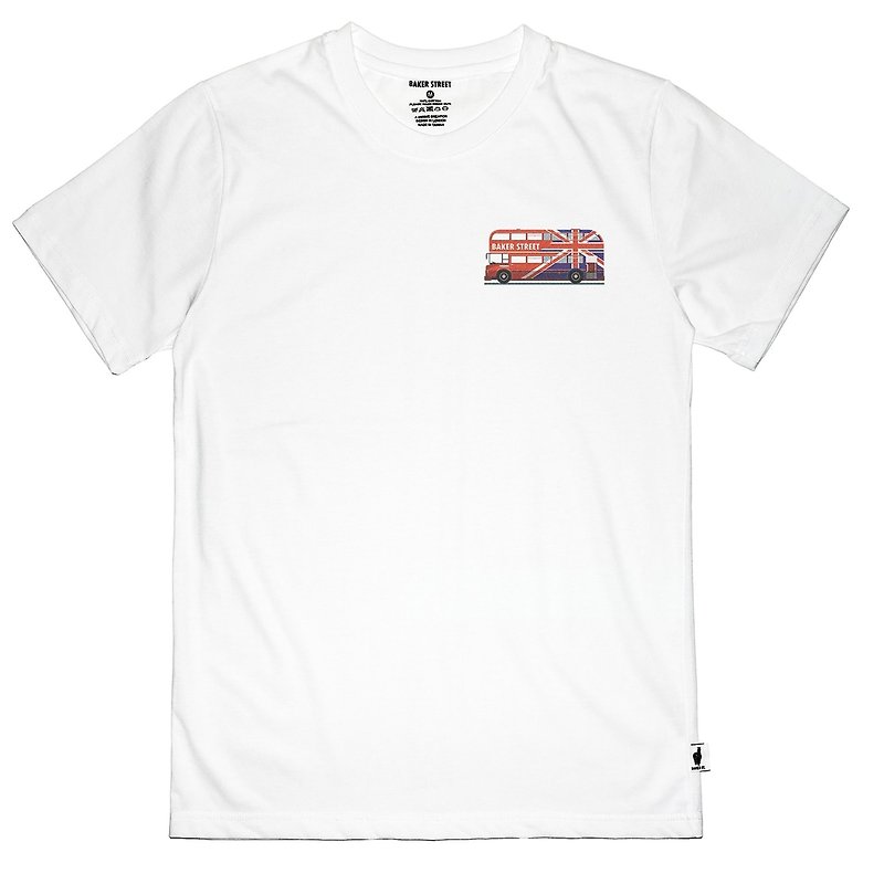 British Fashion Brand -Baker Street- Routemaster Printed T-shirt - เสื้อยืดผู้ชาย - ผ้าฝ้าย/ผ้าลินิน ขาว