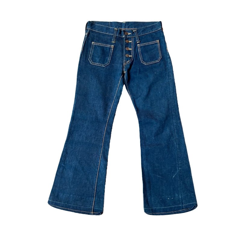 Japanese vintage 70s BigStone patch pocket hippie denim trousers - กางเกงขายาว - ผ้าฝ้าย/ผ้าลินิน สีน้ำเงิน