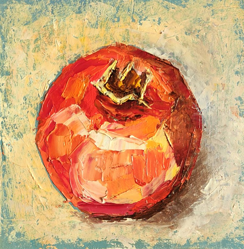 Pomegranate Original Painting, Kitchen Small Still Life, Fruit Wall Art Food Art - 海報/掛畫/掛布 - 其他材質 多色