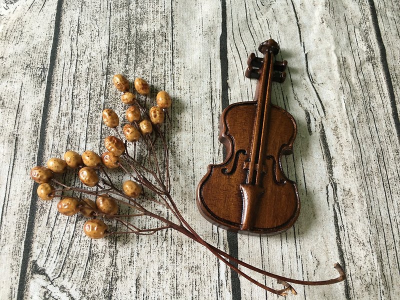 原木木作大提琴磁鐵 - 天然生漆款 - 磁鐵 - 木頭 咖啡色