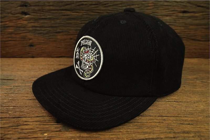 [METALIZE] "POISON" Corduroy Baseball Cap "POISON" black corduroy vintage baseball cap - หมวก - ผ้าฝ้าย/ผ้าลินิน สีดำ