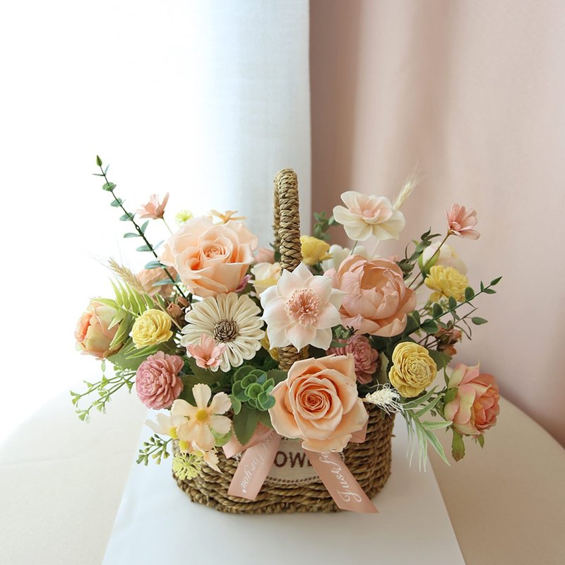 T35 pink and orange rattan flower basket/everlasting flower basket opening potted flower opening gift gift flower basket - Dried Flowers & Bouquets - Plants & Flowers Pink