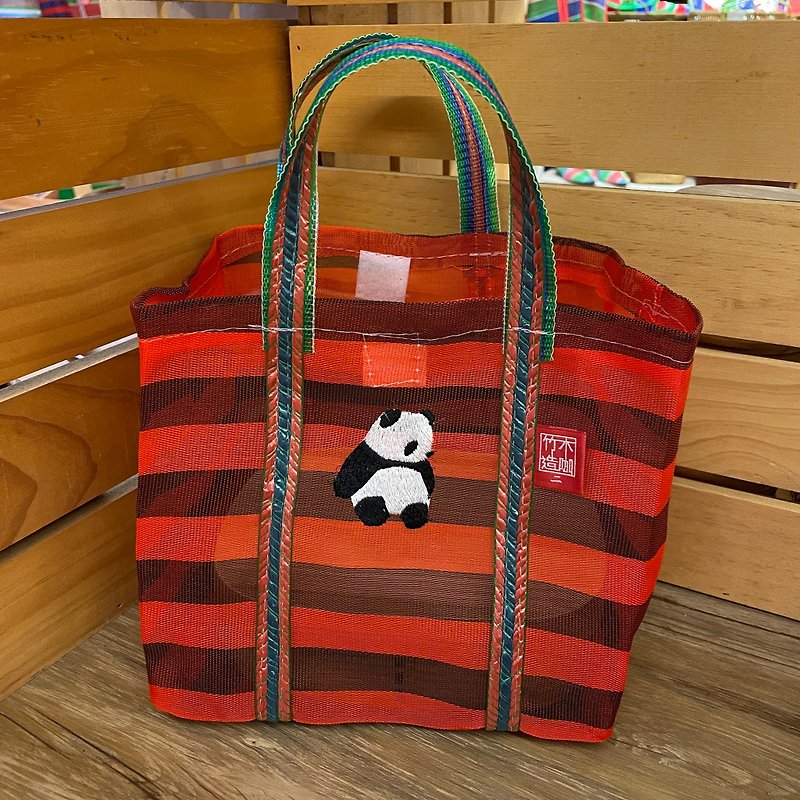 熊貓刺繡魔鬼氈便當袋 三色 - 手提包/手提袋 - 塑膠 多色