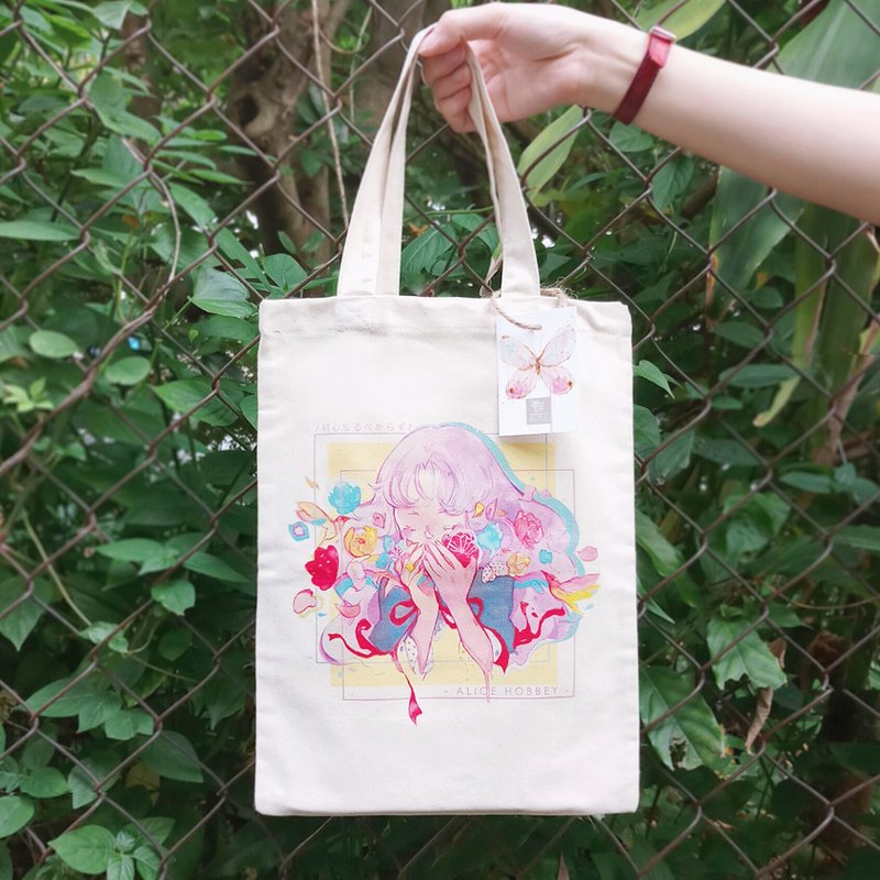 Alice Hobbey free postcard with hand-painted watercolor canvas bag Tote Bag - Messenger Bags & Sling Bags - Cotton & Hemp Multicolor