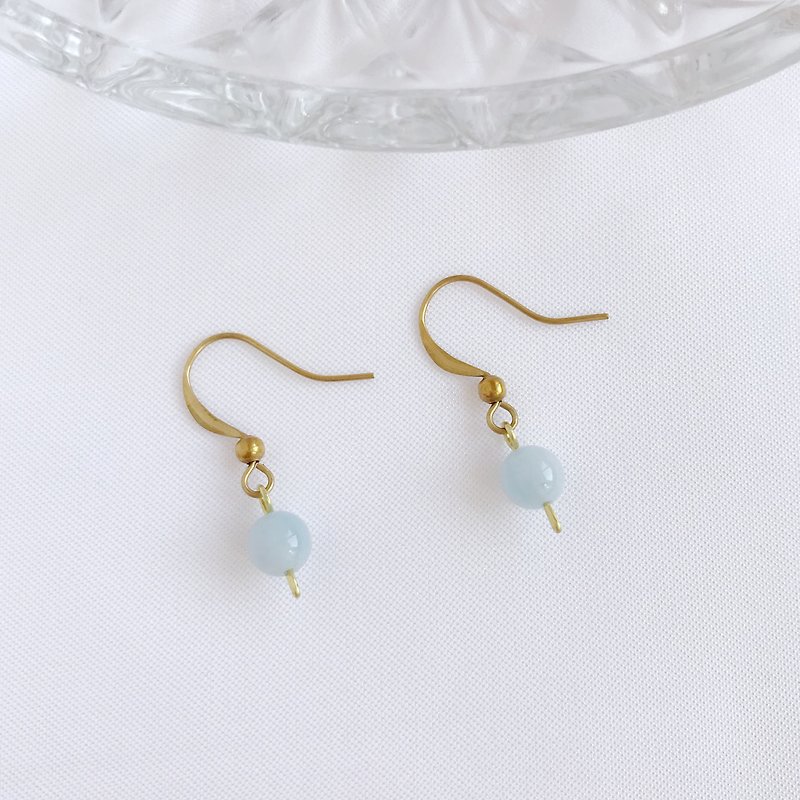 Classic beading. Natural Aquamarine Bronze Ear Hooks Hand Made Drop Earrings Communication Expression Birthstone - Earrings & Clip-ons - Crystal Blue