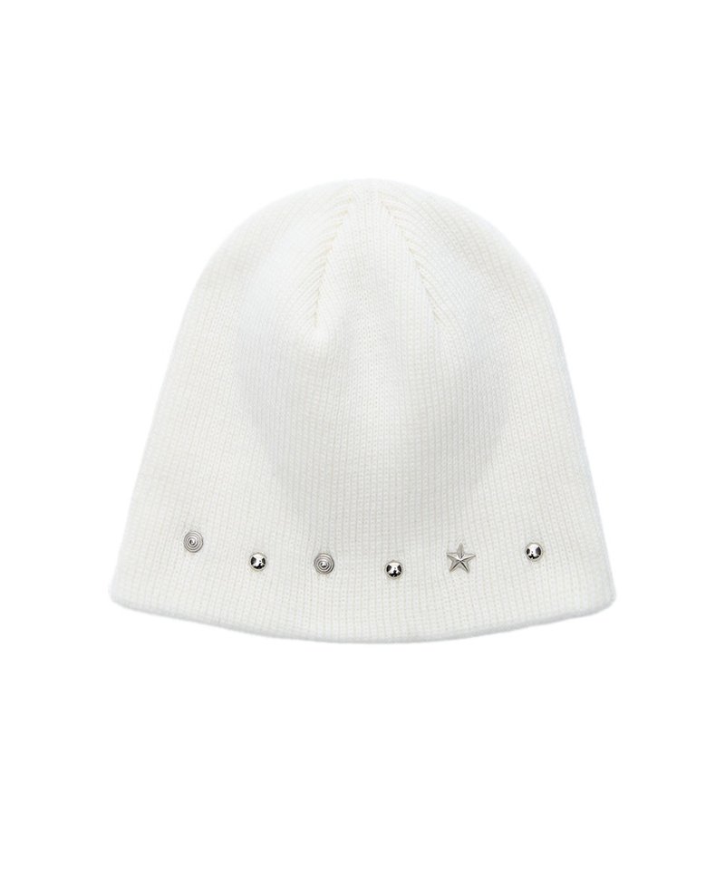 EDDY STUD BEANIE_WHITE - หมวก - เงินแท้ สีเงิน