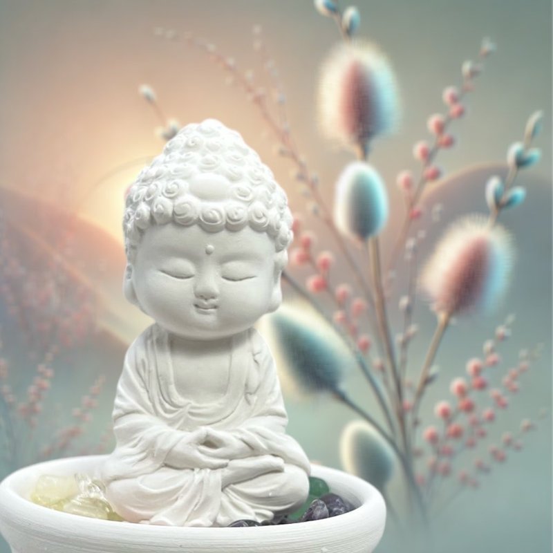 快速出貨 Q版福神公仔 開運五行水晶礦石之培德小盤水晶套組 - 香氛/精油/擴香 - 水泥 白色