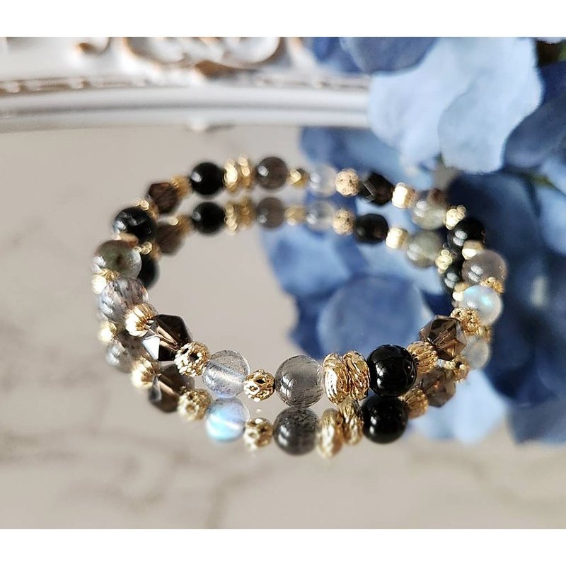 Black Tourmaline | Green Ghost | Citrine | Black Backbone | Labradorite | Natural Crystal Bracelet - สร้อยข้อมือ - คริสตัล สีดำ