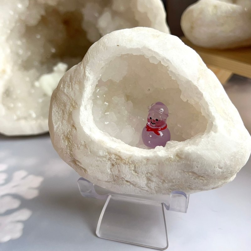 Angel of Wishes~Fine-quality Moroccan white crystal geode (I) with base (without lamp holder) - ของวางตกแต่ง - คริสตัล 