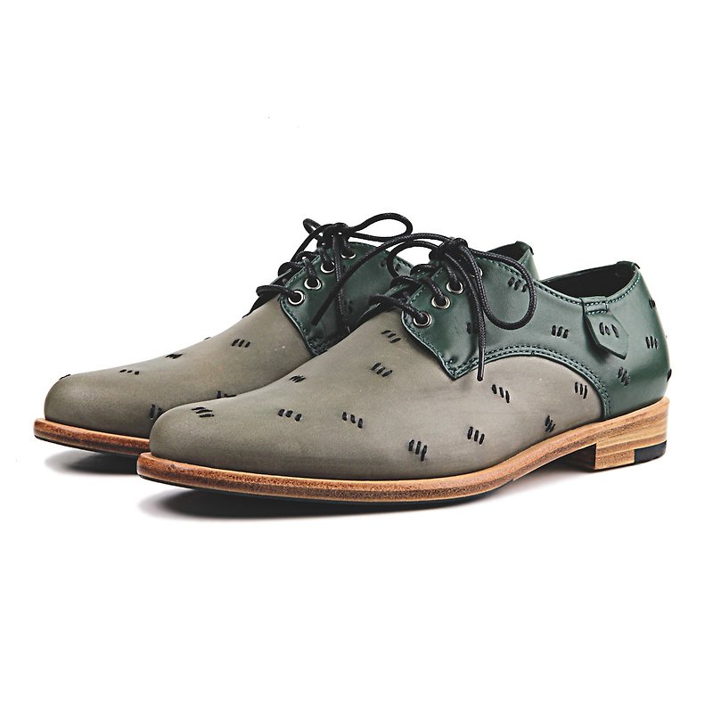 Sweet Villians M1091CC 手工真皮拼接縫線男女牛津鞋 灰綠色 - 女款皮鞋 - 真皮 綠色