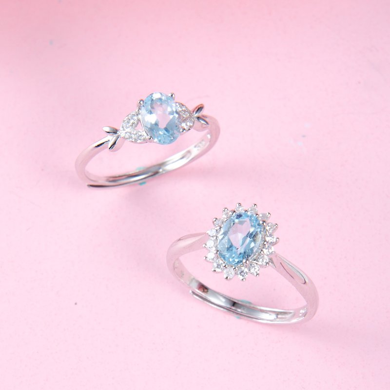 托帕石925純銀戒指 | 拓帕天然寶石戒指鑲鑽戒鋯石水晶可調節大小 - 戒指 - 寶石 藍色