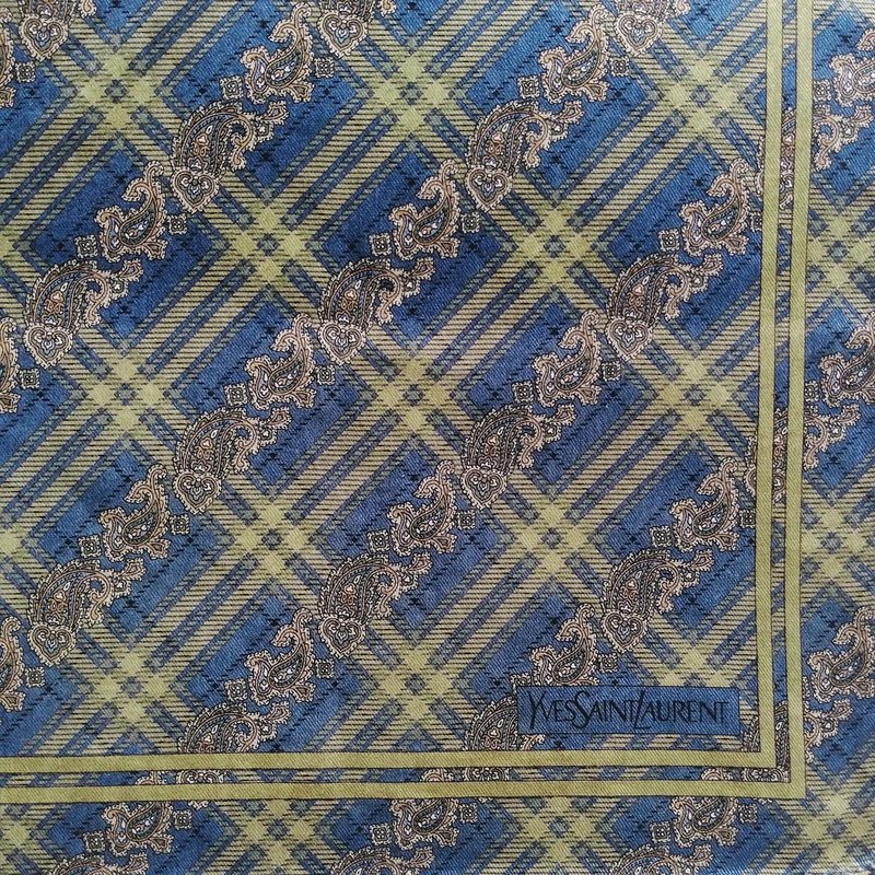 YvesSaintLaurent Vintage Handkerchief Holiday Gift Paisley 19 x 18.5 inches - 手帕 - 棉．麻 藍色