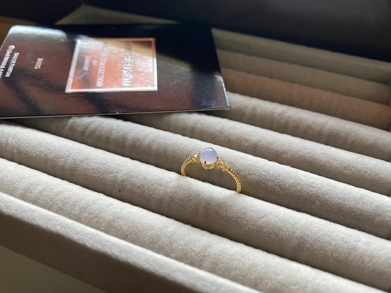 18k gold powder purple jadeite cabochon ring - แหวนทั่วไป - เครื่องเพชรพลอย สีม่วง