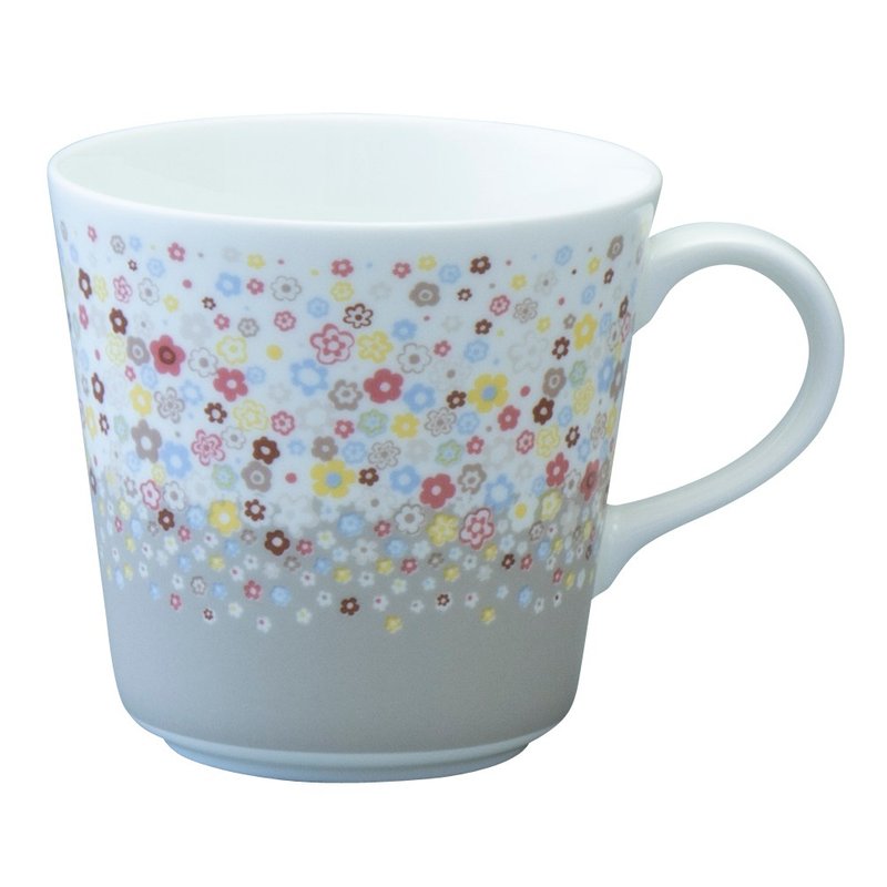 Portulaca Noon Flower Bone China Mug 340ml (Grey Floral) - แก้ว - เครื่องลายคราม สีเทา