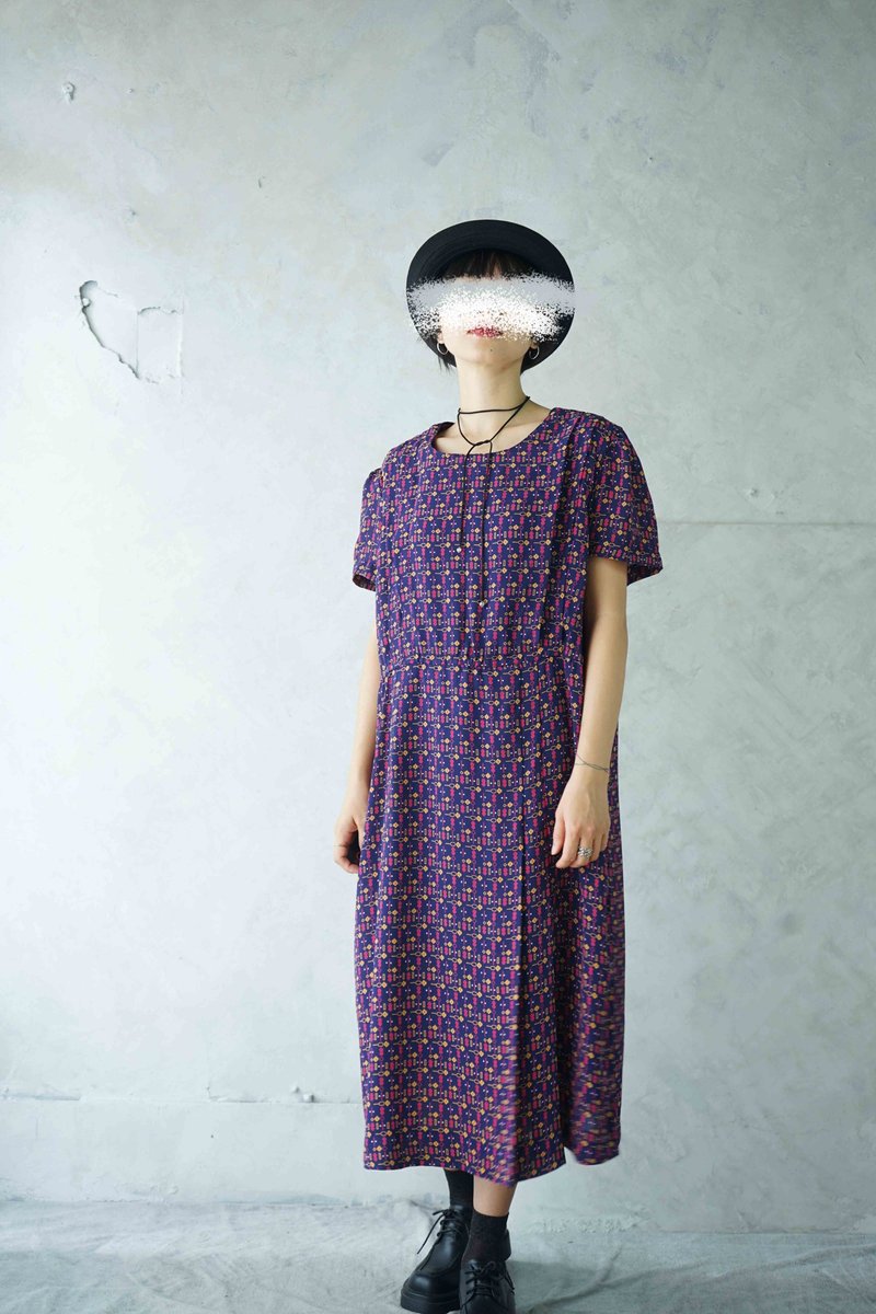 Treasure Hunt Vintage Clothing-Magic Moment Purple Childlike Geometric Print Retro Loose Dress - ชุดเดรส - เส้นใยสังเคราะห์ สีม่วง