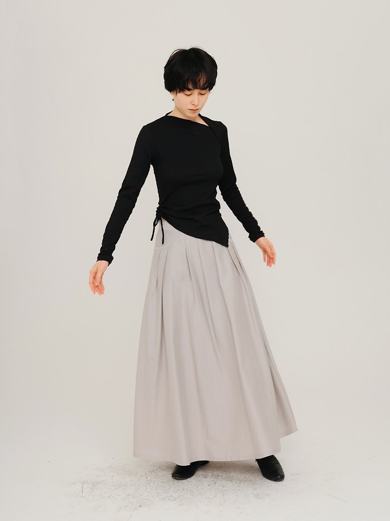 Grey Drape Tencel Maxi Skirt - กระโปรง - ไฟเบอร์อื่นๆ สีเทา