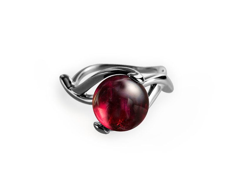 Garnet 925 Silver Ring, Burgundy Stone Engagement Ring, January birthstone ring - แหวนทั่วไป - เงินแท้ สีแดง