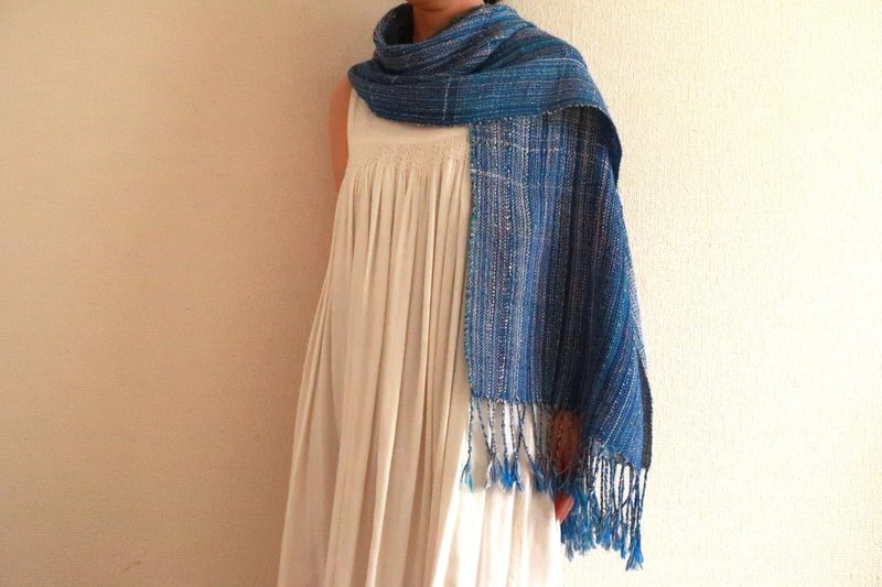 大判リネンシルクストール　Dolphin　Shawl (L) 83 - 絲巾 - 棉．麻 藍色
