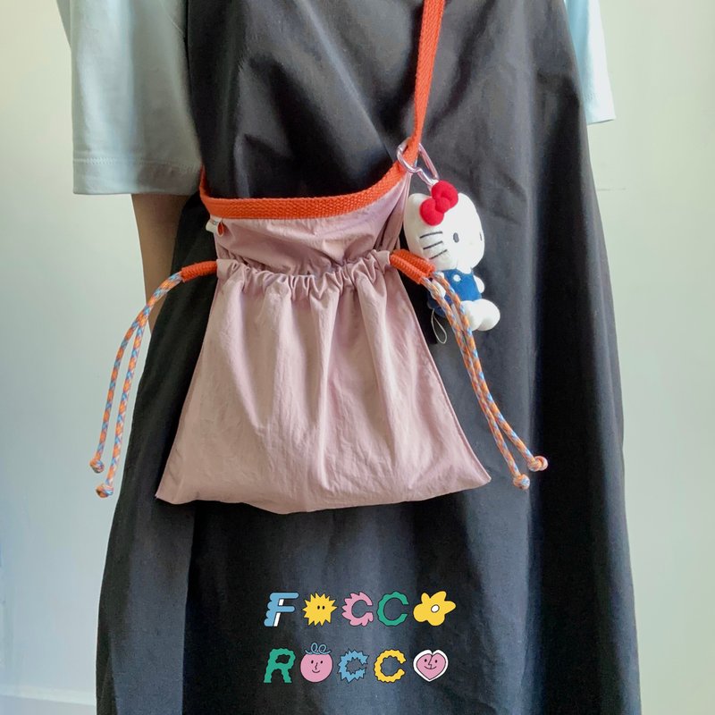 micro drawstring crossbody bag : two - tone ( pink ) - 束口袋/束口背包/水桶包 - 尼龍 粉紅色