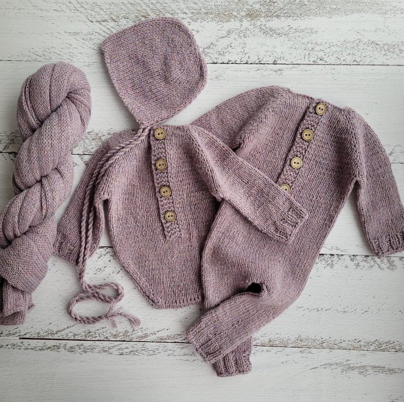 Lilac tweed bonnet, romper, wrap. Newborn photo props. - เครื่องประดับ - ขนแกะ 