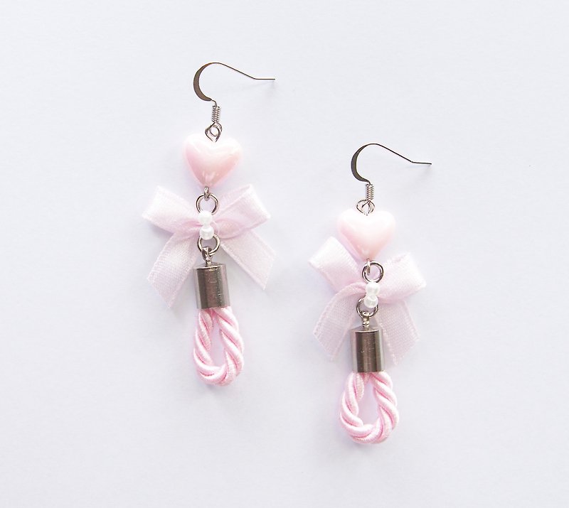 Sweet pink bow drop earrings - Earrings & Clip-ons - Other Materials Pink