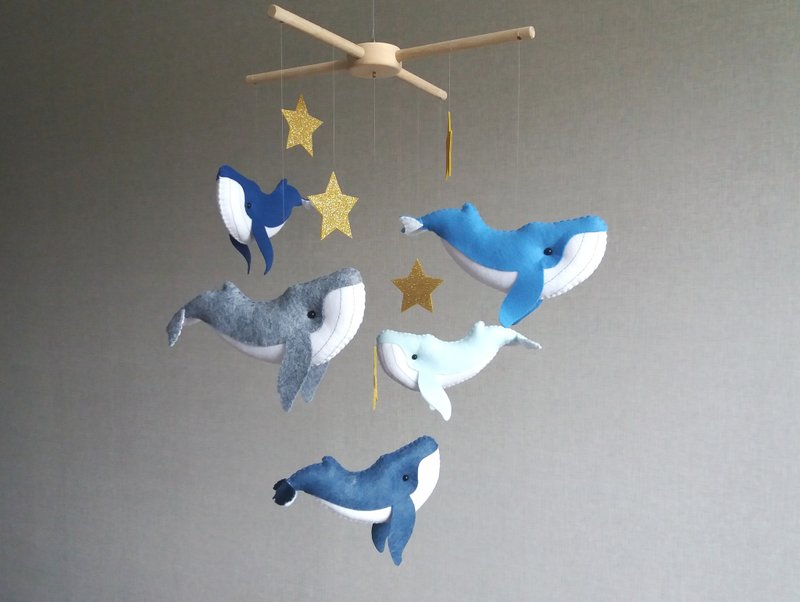 Baby mobile whale, Ocean mobile, Pregnancy gift, Nautical mobile, Crib mobile - ของเล่นเด็ก - วัสดุอื่นๆ สีน้ำเงิน