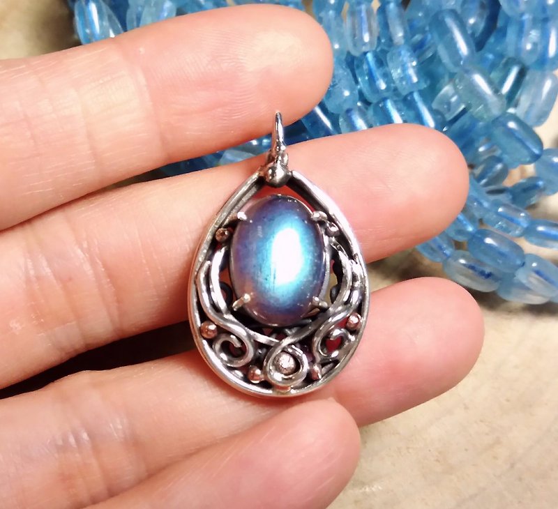 [Gem series] ramen stone design fall - Necklaces - Gemstone Blue