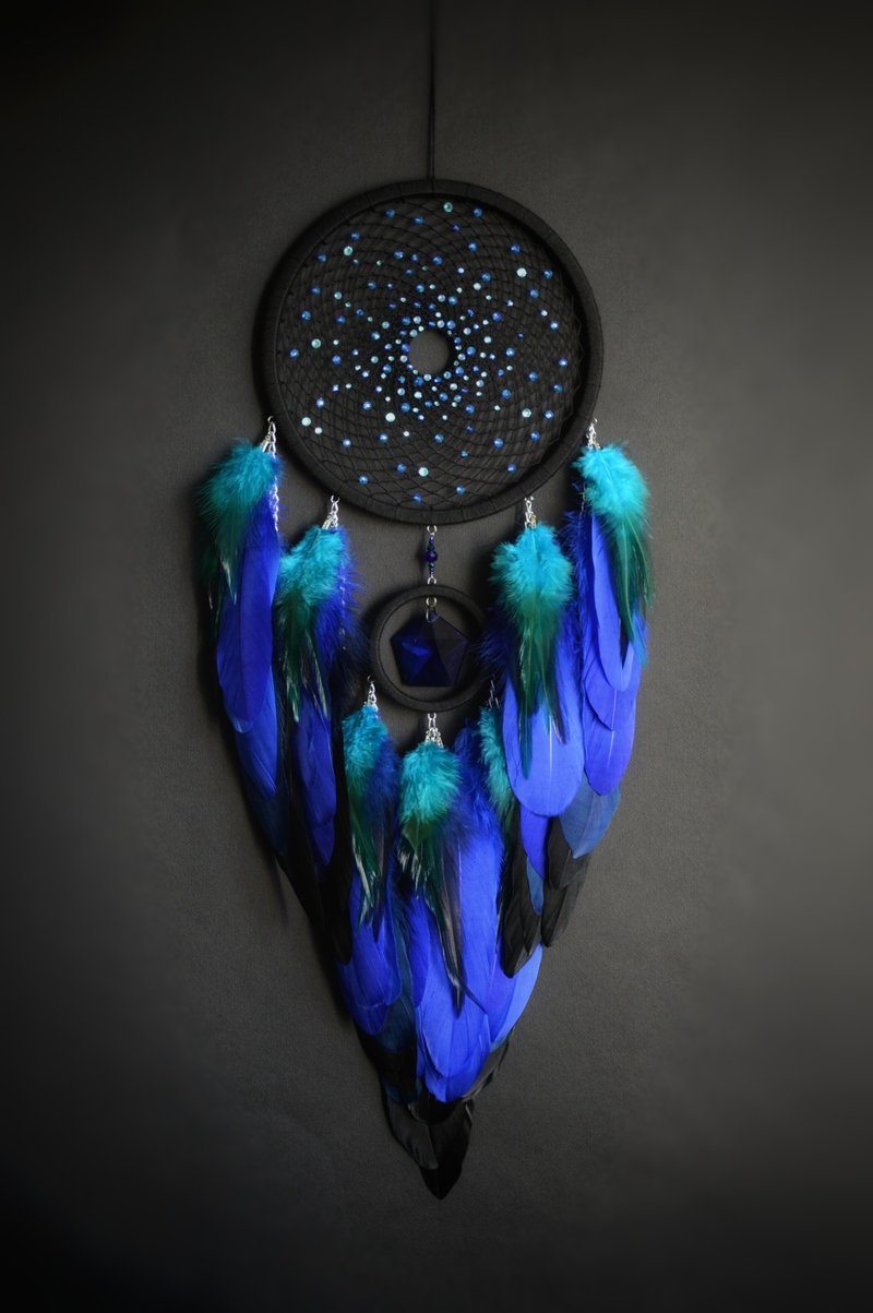 Handmade Blue And Turquoise Feather Dreamcatcher Large Bohemian Dream Catcher Shop Vidadreams