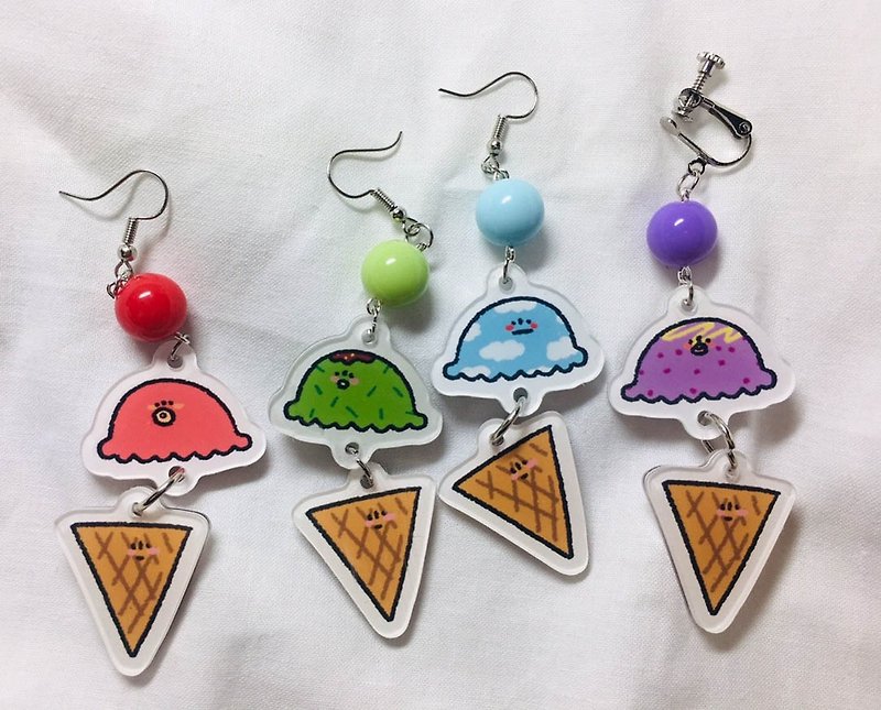 /bulan earrings / I want to eat ice cream / 3 pairs of 799 / - Earrings & Clip-ons - Acrylic Multicolor