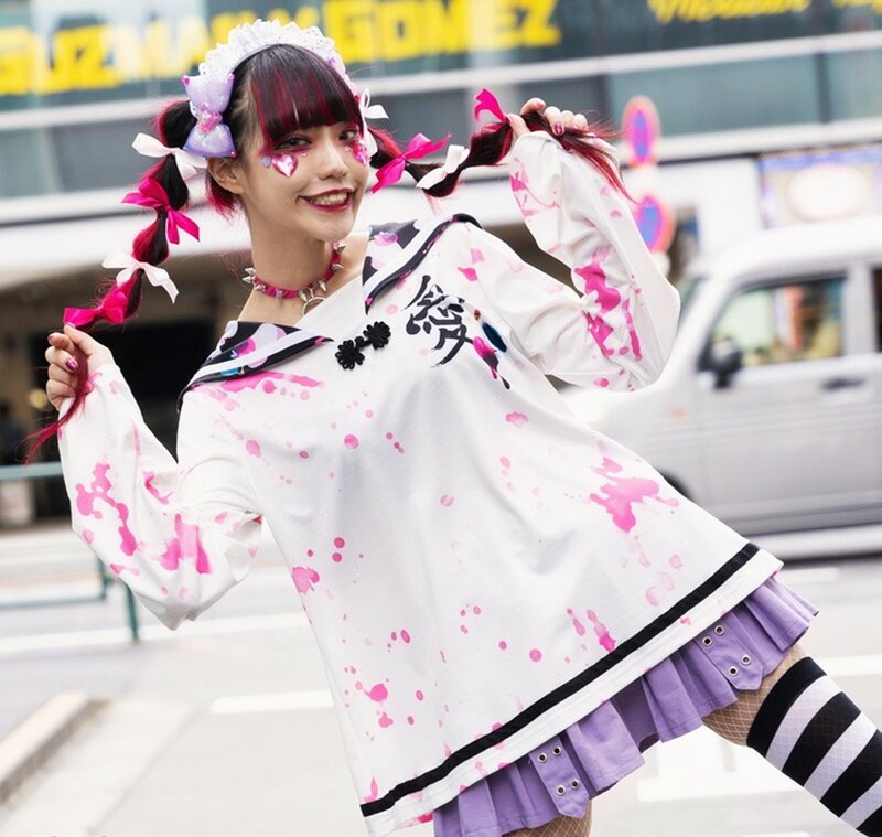 東京の恋人と結ばれたメリー大統領 チャイナノットボタンインクジェット長袖セーラー服【JA0427】 - Tシャツ - ポリエステル 