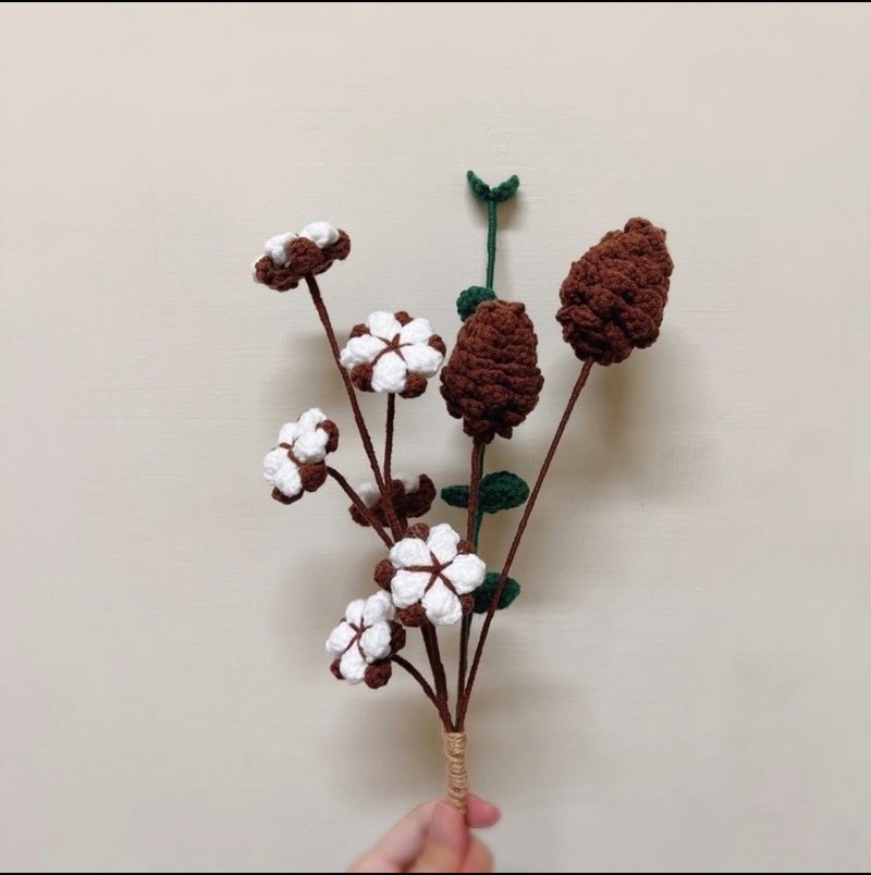 手工針織花束 棉花松果花束 儀式感 生活 擺設 花束 永生花 乾燥 - 乾燥花/永生花 - 棉．麻 咖啡色