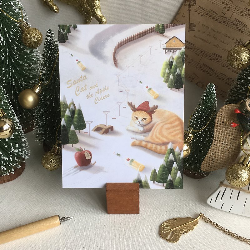 Santa Cat & the Apple Ciders Postcard - การ์ด/โปสการ์ด - กระดาษ ขาว