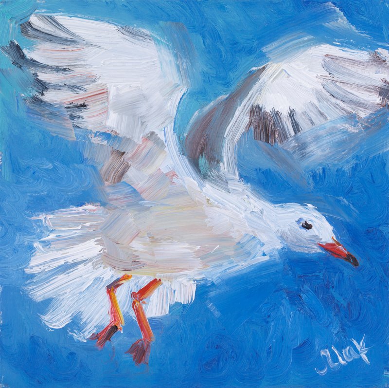 Gull Oil Painting Seagull Original Art Fly Bird Artwork Seascape ...