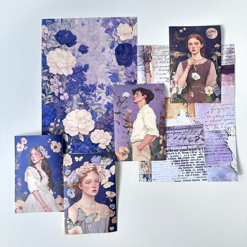 Collage pack lavender Sticker + Paper MIX (anns note) vintage - 貼紙 - 紙 藍色