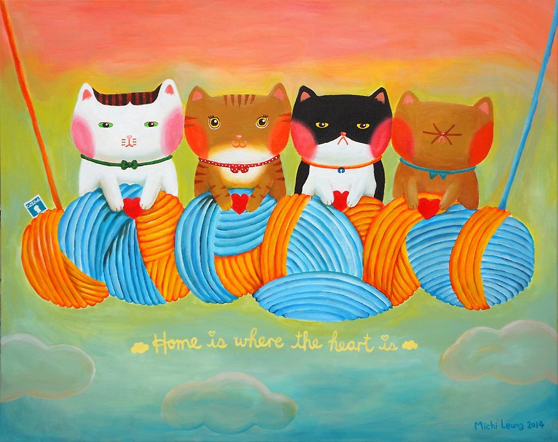 【Cattitude】 Cat Oil Painting Order-Warm Family Series-F17 - โปสเตอร์ - วัสดุกันนำ้ หลากหลายสี