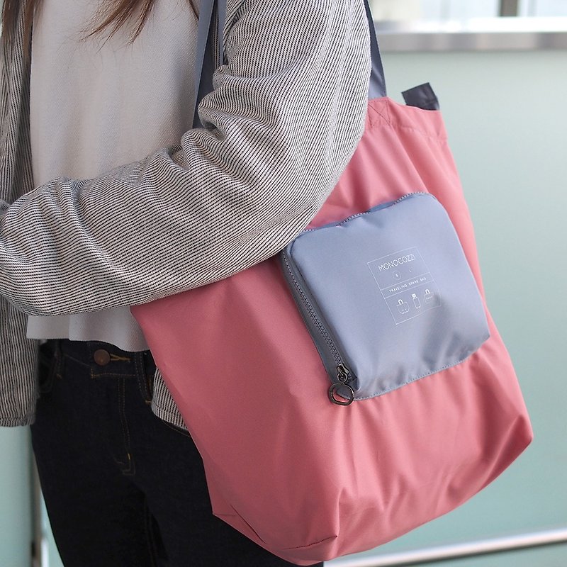 Bon Voyage | 摺疊旅行手提袋 (小) - 珊瑚色 - 手袋/手提袋 - 尼龍 粉紅色