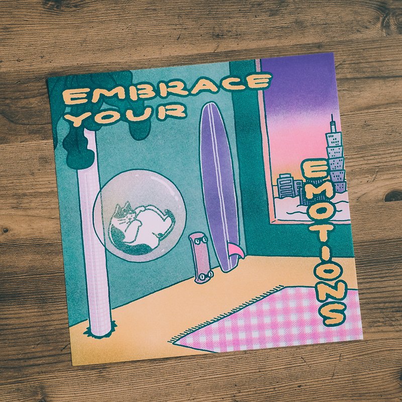 MEOWSIC CLUB Album Cover Poster-Embrace Your Emotions - Cards & Postcards - Paper Green