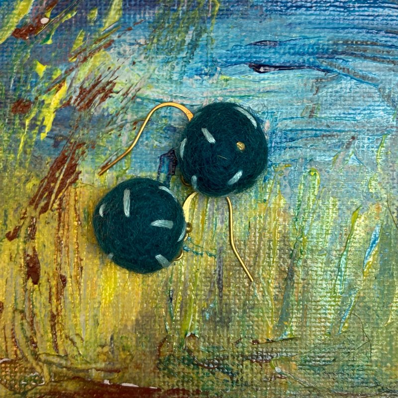 Embroidered Felt Balls Earrings - Earrings & Clip-ons - Wool 