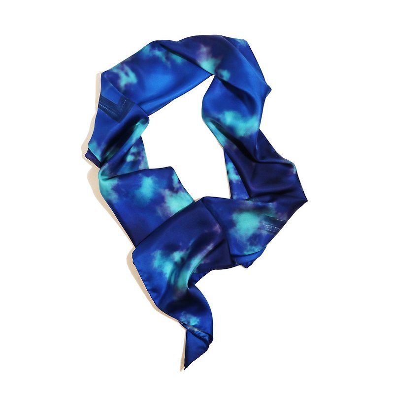 絲．絹 絲巾 藍色 - 法式浪漫質感 Labyrinth11 湛藍時尚印花絲巾 義大利製作