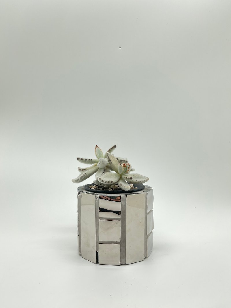 鏡馬賽克花器/大 - 花瓶/花器 - 水泥 銀色
